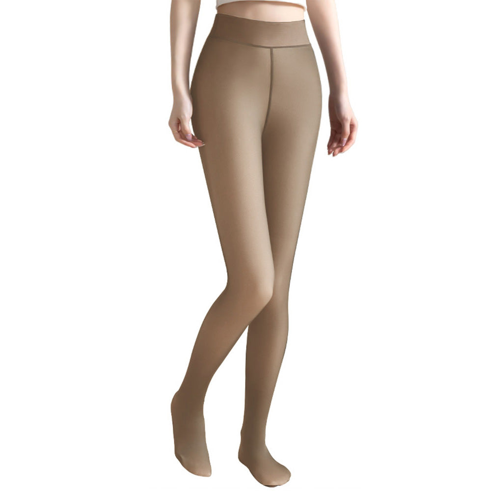 Plus Size Sheer Tights Thermal Pantyhose Bare Legs Illusion Warm - Coffee
