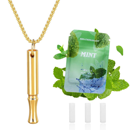 Mint Breathing Necklace with Fidget Ring for Stress Anxiety and Mindful Breathing-Gold