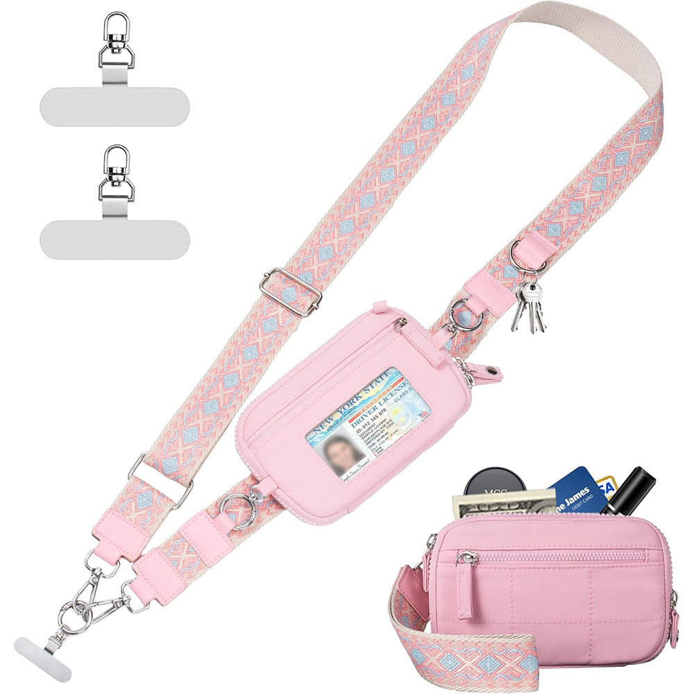Phone Lanyard Clip and Go Strap for Phone with Wallet Crossbody -Pink