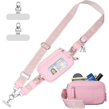 Phone Lanyard Clip and Go Strap for Phone with Wallet Crossbody -Pink
