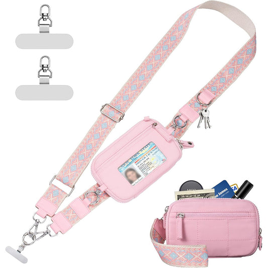 Phone Lanyard Clip and Go Strap for Phone with Wallet Crossbody -Pink