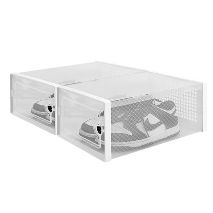 2 Pcs Clear Stackable Shoe Boxes Plastic Sneaker Containers for Closet Under Bed-WHite