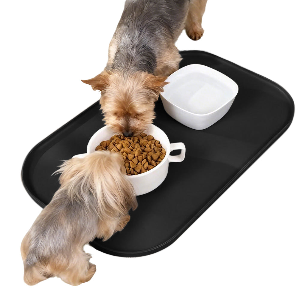 Silicone Pet Feeding Mat Raised Edge Anti-Spill Washable Non-Slip Placemat-Black