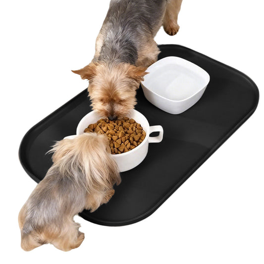 Silicone Pet Feeding Mat Raised Edge Anti-Spill Washable Non-Slip Placemat-Black