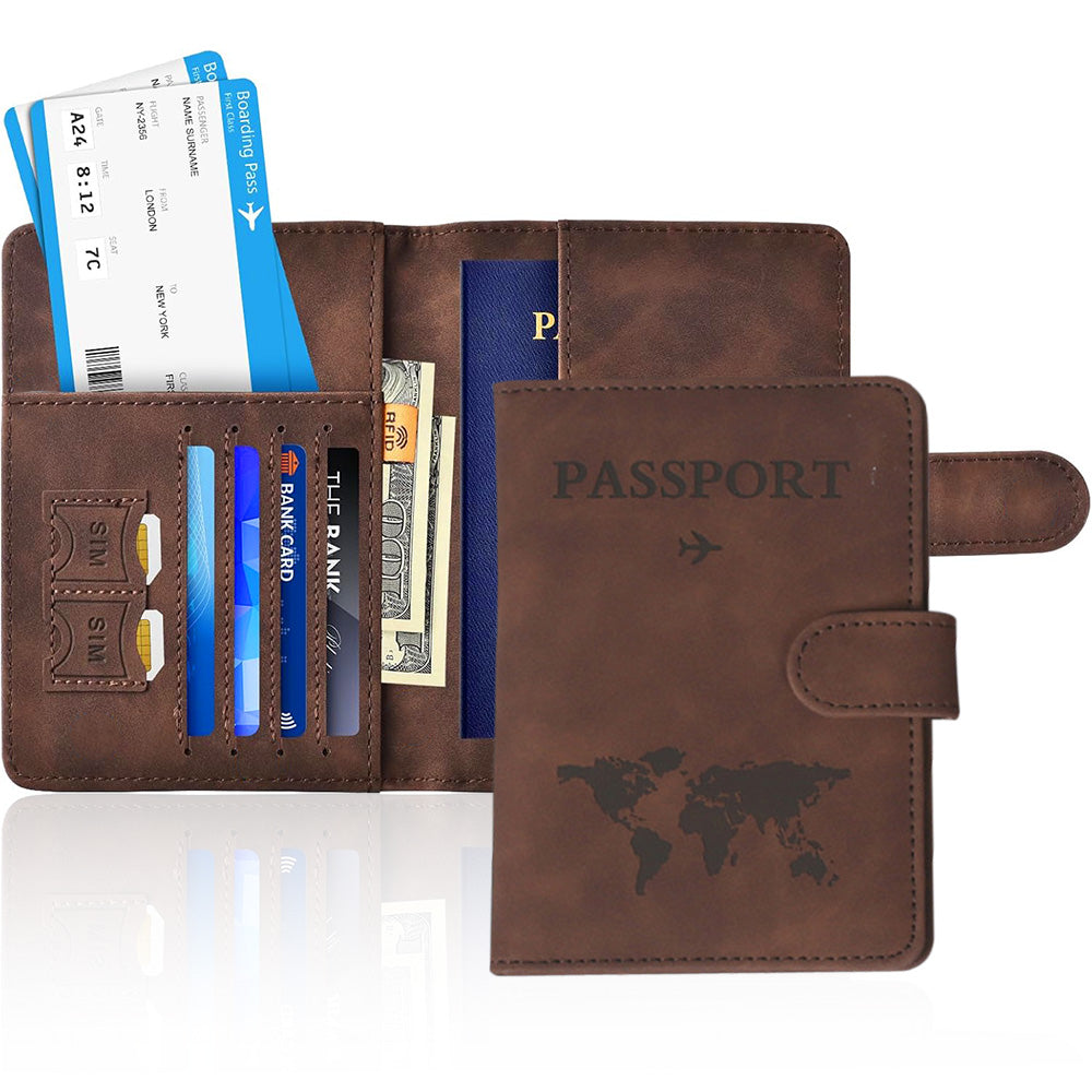 Passport Holder RFID Blocking Leather Cover Wallet With Magnetic Closure For Travel Essentials-Coffee