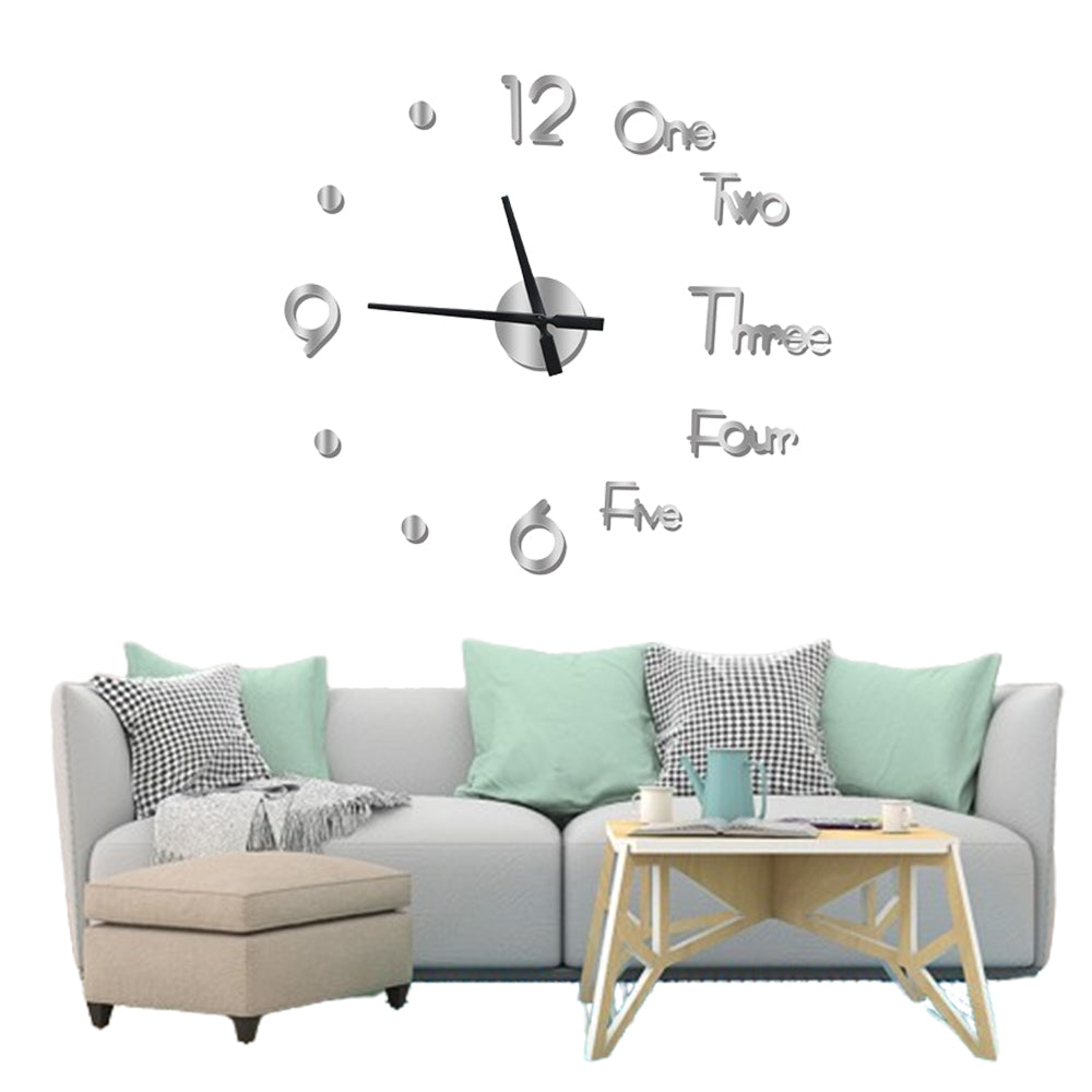 3D Wall Clock Acrylic Modern Mirror Surface DIY Clock Home Office Decor Silver