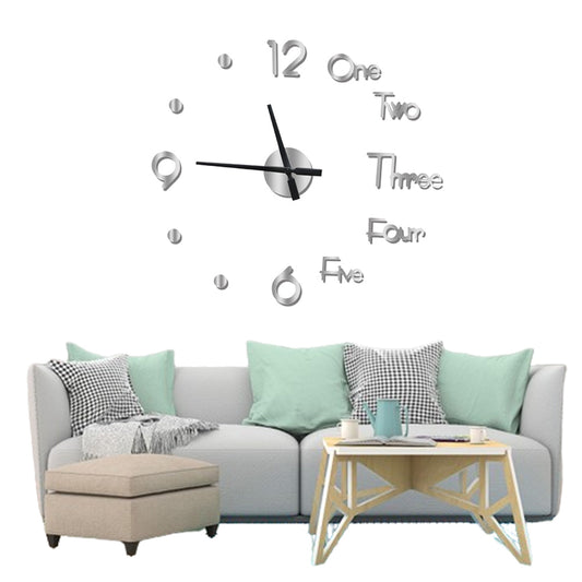 3D Wall Clock Acrylic Modern Mirror Surface DIY Clock Home Office Decor Silver