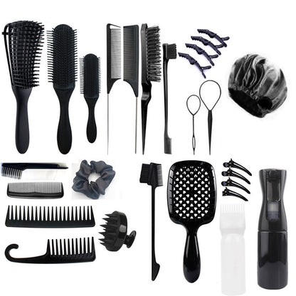 28Pcs Hair Styling Combs Set for Curling Combing Straightening-Black
