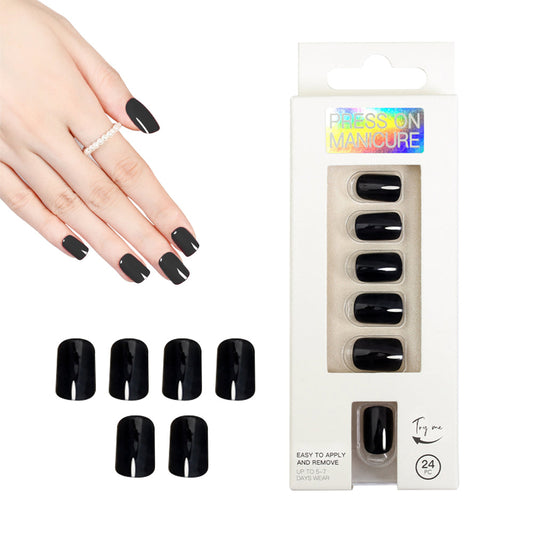 Set of 24Pcs Press On Nails Solid Color Self-Adhesive Fake Nails Black