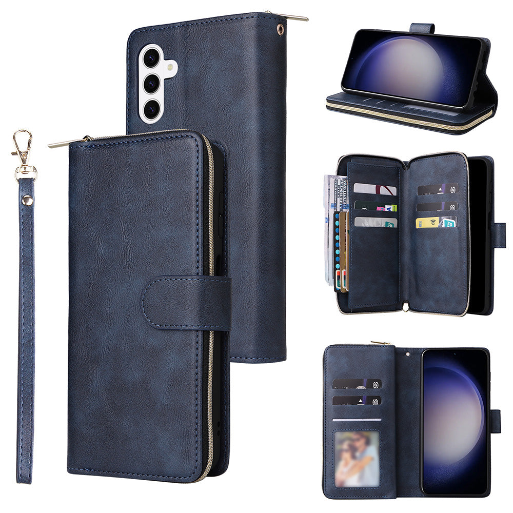 Wallet Leather Flip Cover for Samsung S26 Series with Card Slots Kickstand-Blue