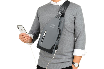 Chest Bag Sling Backpack Cross Body Bag With USB Port For Walking Hiking Travel-Grey