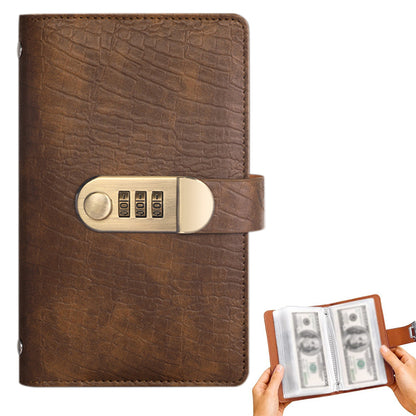 Combination Lock Cash Book PU Leather 100 Envelope Money Saving Wallet Brown