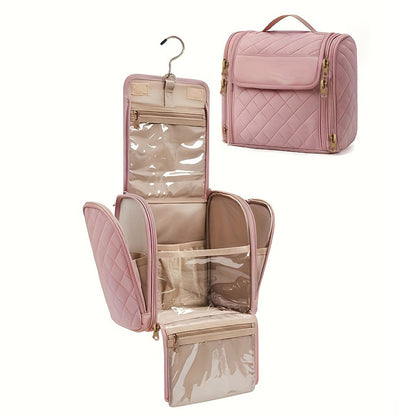 Travel Makeup Bag with Hanging Hook Large Capacity-Pink