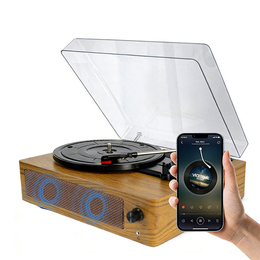 Portable Retro Bluetooth Vintage Vinyl Record Player with Speakers-Light Brown