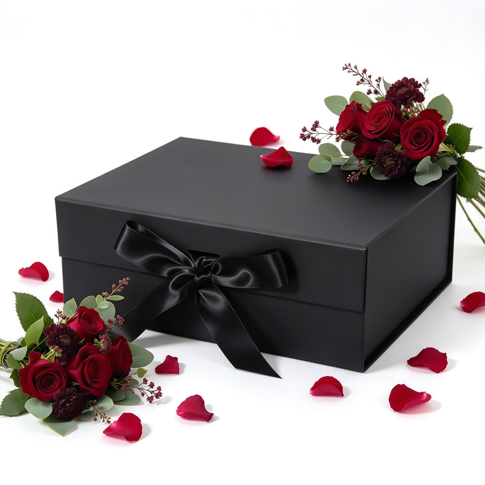 Black Easy Attached Gift Boxes Set of 3 Gift Boxes with Satin Ribbon