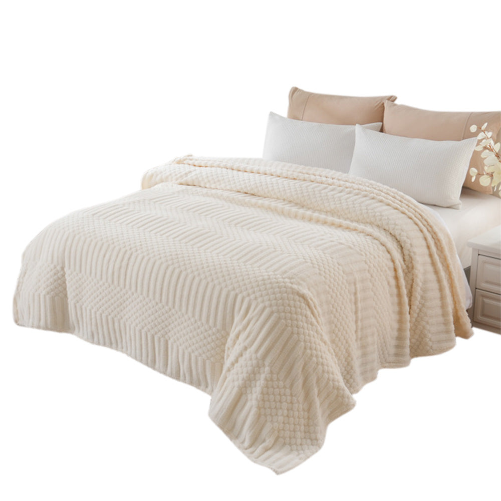 Soft Fluffy Fleece Throw Blanket for Sofa Couch Bed Living Room All Season Cozy-Beige