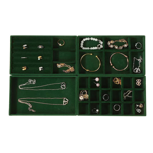 4pcs Stackable Jewelry Organizer Boxes Set for Earrings Rings Necklaces Bracelets-Green