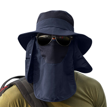 Sun Protection Fishing Cap Wide Brim Hat With Neck Flap And Face Cover-Navy