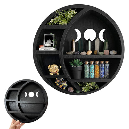 Wooden Shelf Halloween Crystal Display Shelf Decor-Round Moon