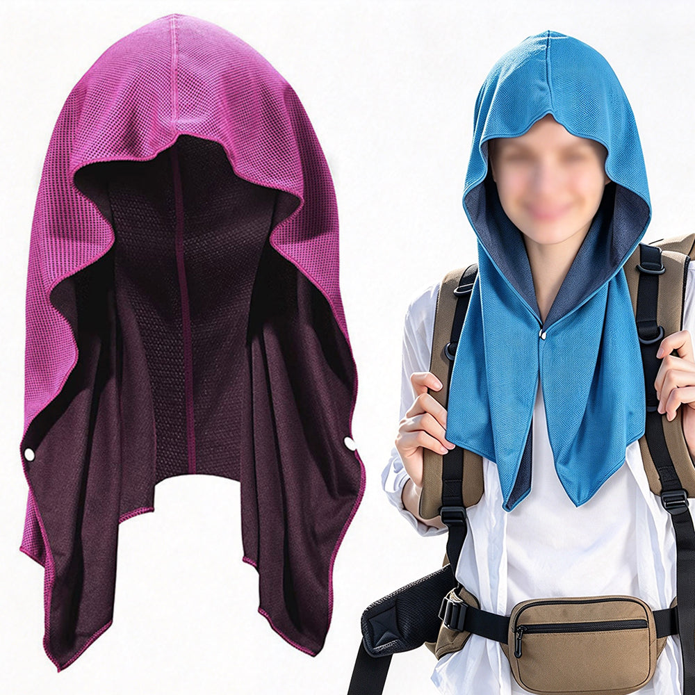 2Pcs Cooling Hooded Neck Gaiter Breathable Mesh Scarf with Buttons for Sun Shade Blue Rose Red
