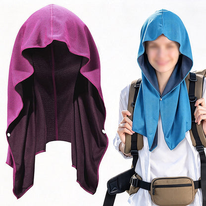 2Pcs Cooling Hooded Neck Gaiter Breathable Mesh Scarf with Buttons for Sun Shade Blue Rose Red