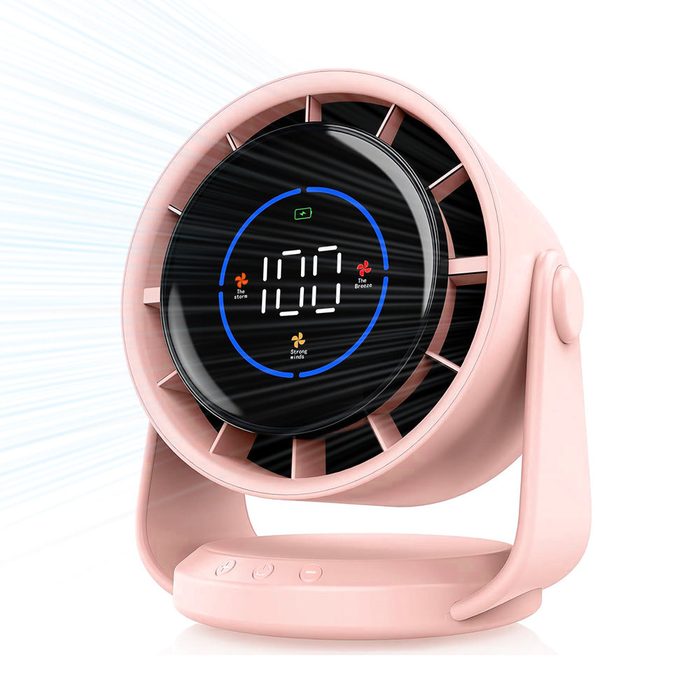 Quiet Table Fans Wall-Mounted Digital Display Rechargeable Fan for Home Office Kitchen Travel Camping Pink