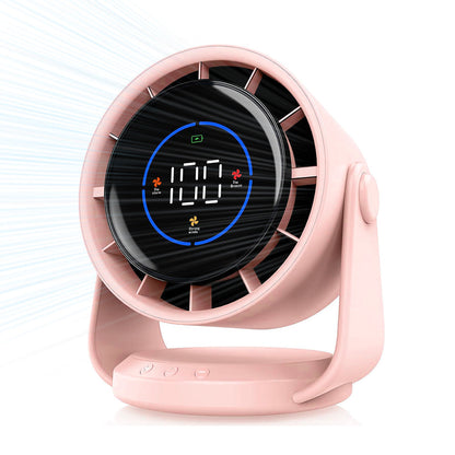 Quiet Table Fans Wall-Mounted Digital Display Rechargeable Fan for Home Office Kitchen Travel Camping Pink