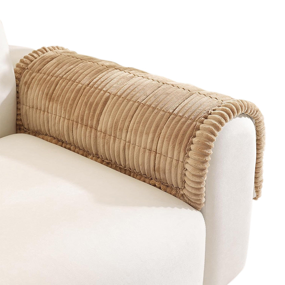 Sofa Armrest Cover Winter Thick Flannel Armchair Pad-Coffee