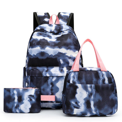 3PCS Girls Gradient Color Backpack School Backpack Lunch Bag Pencil Case-Black