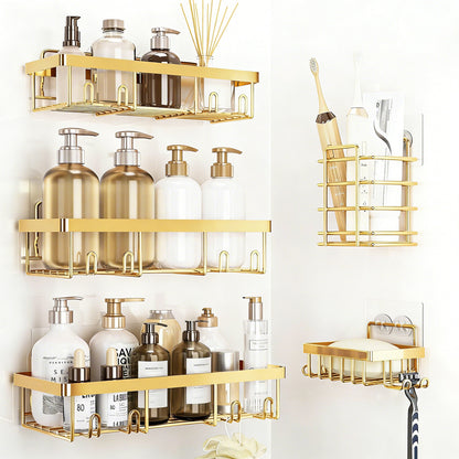 5Pcs Shower Caddy Adhesive Bathroom Wall Organizer Rack-Gold