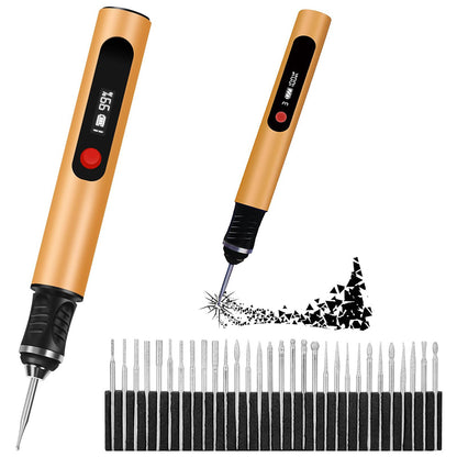 Electric Engraving Pen with 30 Bits 3-Speed Adjust Engraving Pen for Metal Wood Glass-Gold