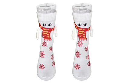 Magnetic Holding Hands Socks Novelty Funny Women Men Couple Socks For Christmas Gifts-White