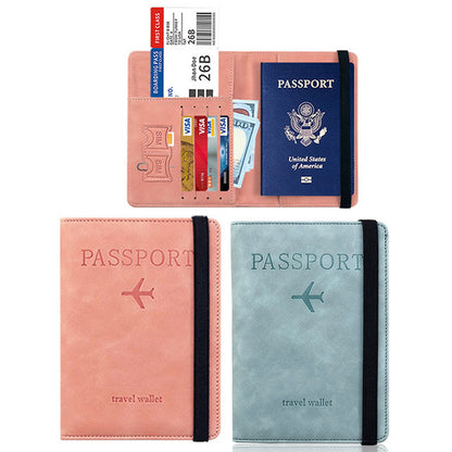 2Pcs RFID Blocking Passport Holder PU Leather Travel Wallet with Card Slots Pink Sky Blue