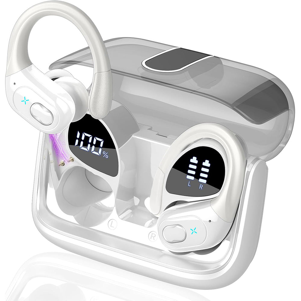 Wireless Bluetooth 5.4 Headphone Over Ear Bud IPX5 Waterproof Earphone for Sport Running-WHI