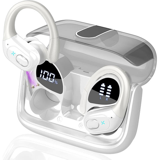 Wireless Bluetooth 5.4 Headphone Over Ear Bud IPX5 Waterproof Earphone for Sport Running-WHI