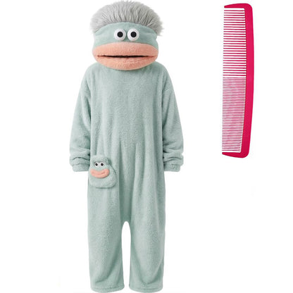 Plush Monster Onesie Pajamas Soft Funny Cartoon Costume Loungewear-Blue