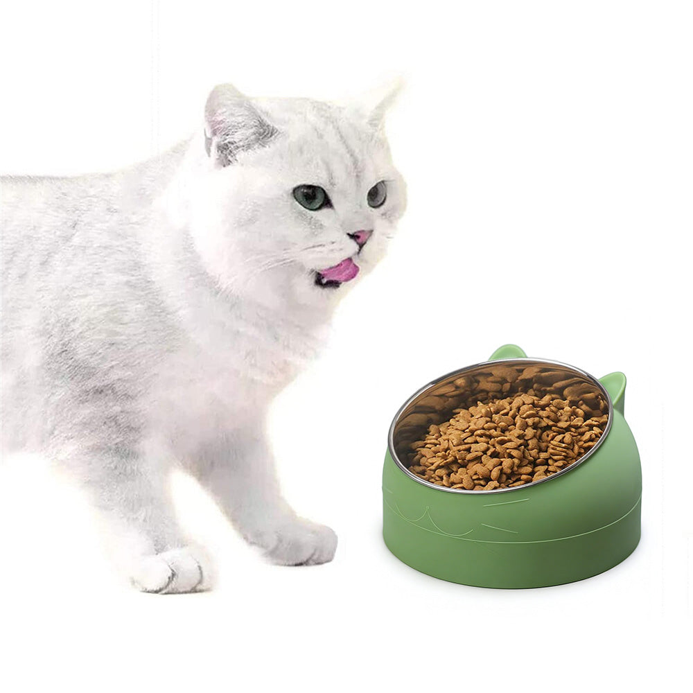 400ml Stainless Steel Tilted Pet Bowl Non-Slip Raised Feeder for Cats and Dogs-Green
