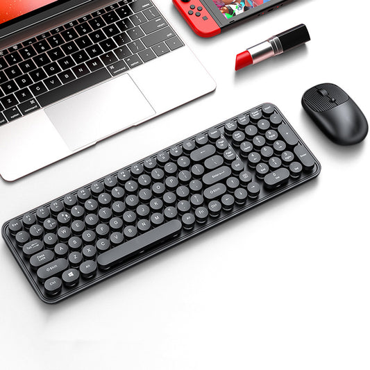 2.4GHz Wireless Keyboard And Mouse Combo With Round Key Caps-Black
