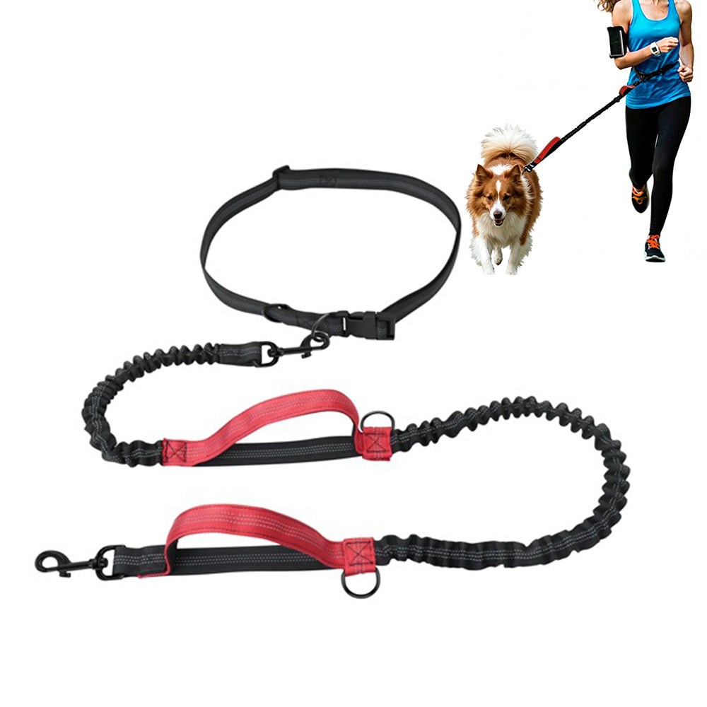 2 in 1 Hands Free Running Dog Leash for Walking Jogging-Red