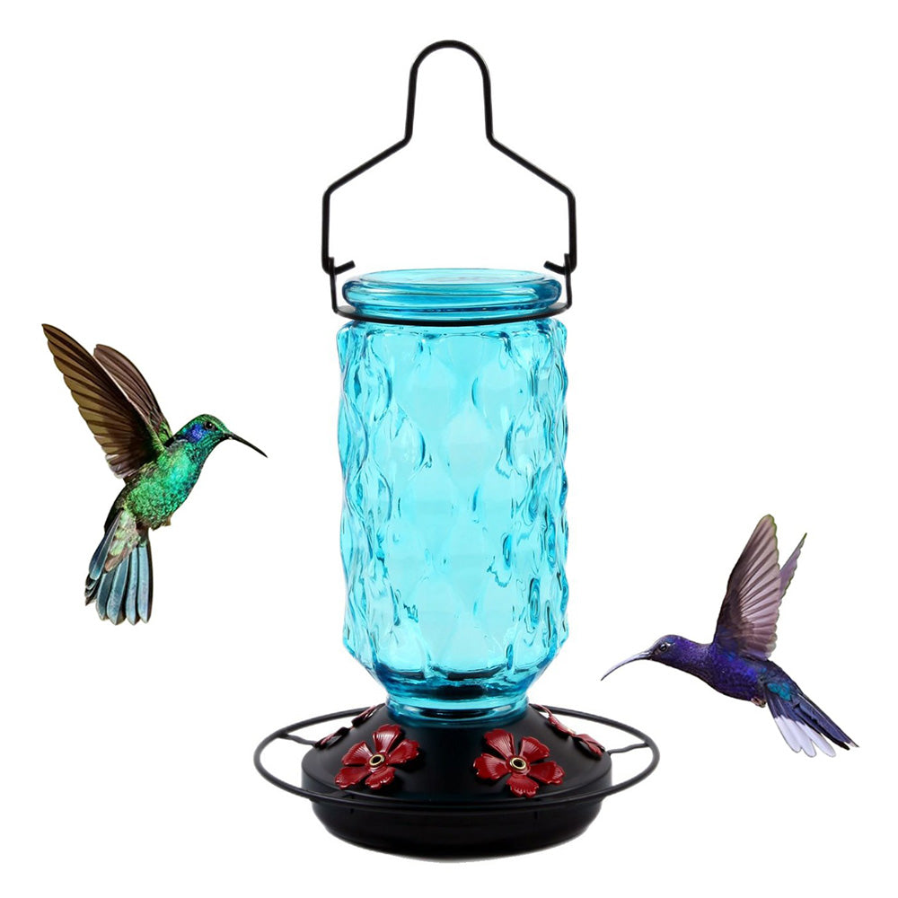 Stained Glass Hummingbird Feeder Wide Mouth Garden Decor-Blue
