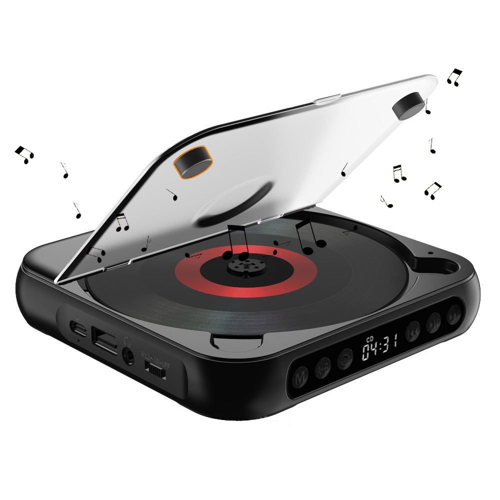 Portable Bluetooth CD Player Supports USB /Wired Playback Rechargeable Walkman Black