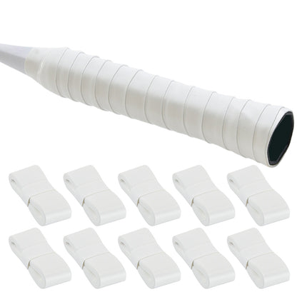 10Pcs Tennis Racket Grip Tapes PU Anti-Slip Overgrip Badminton Pickleball-White