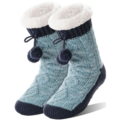 Womens Slipper Fuzzy Grip Socks Fluffy Winter Warm Thermal Grip Socks-Blue