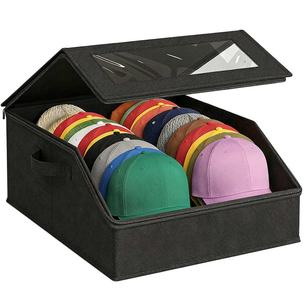 Large Capacity Hat Organizer Box Holds 30 Hats for Baseball Cap -Black