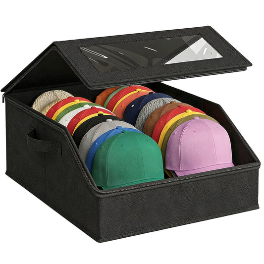 Large Capacity Hat Organizer Box Holds 30 Hats for Baseball Cap -Black