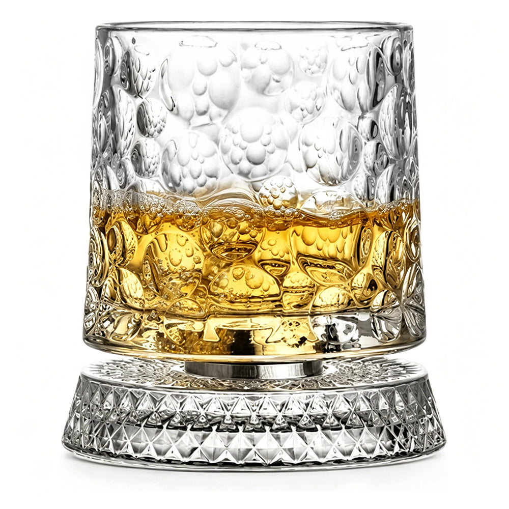 270ml Rotating Whiskey Glass Transparent Glass- Bubble Style
