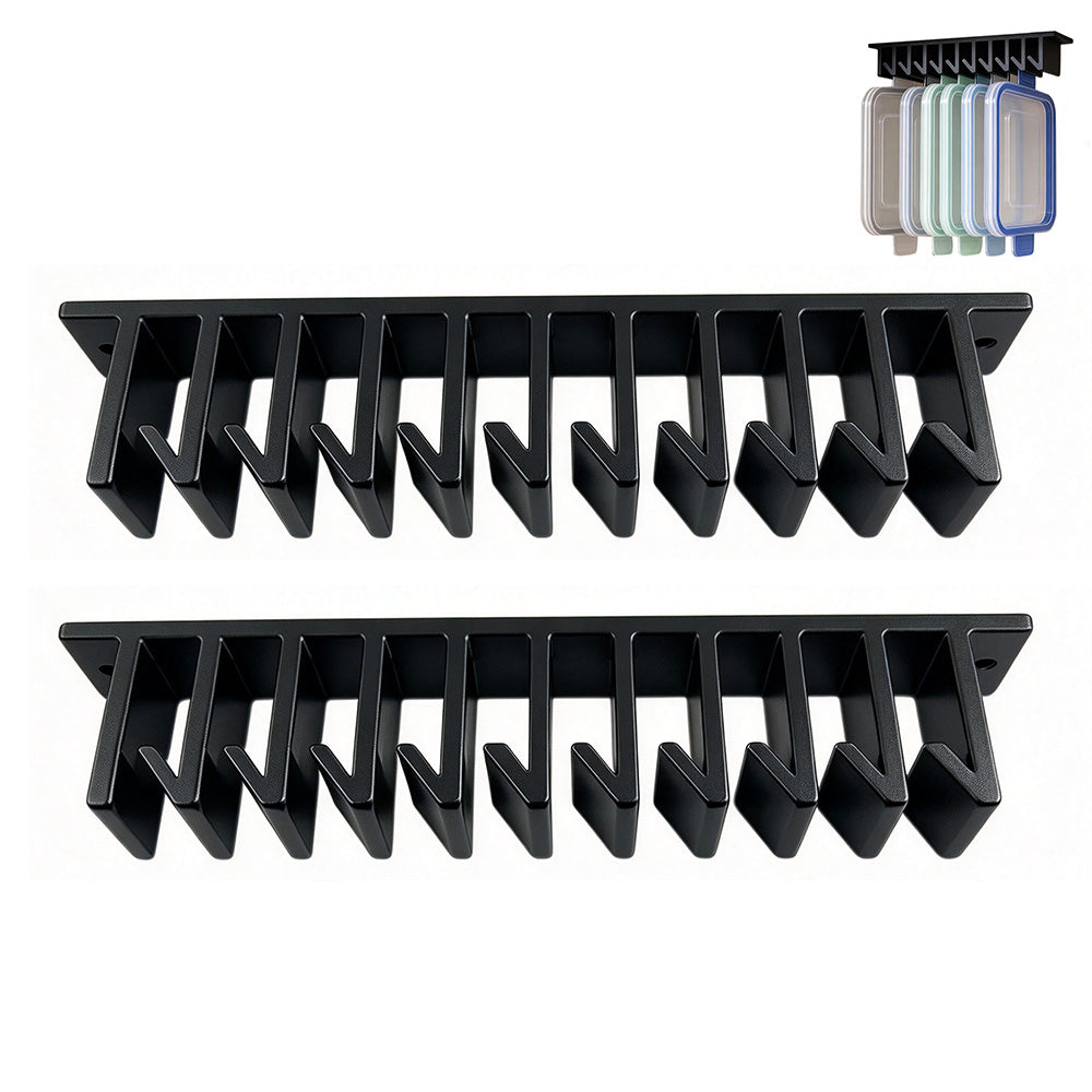 2 Pack 10 Slots Kitchen Under Cabinet Food Container Lid Organizer Storage Black