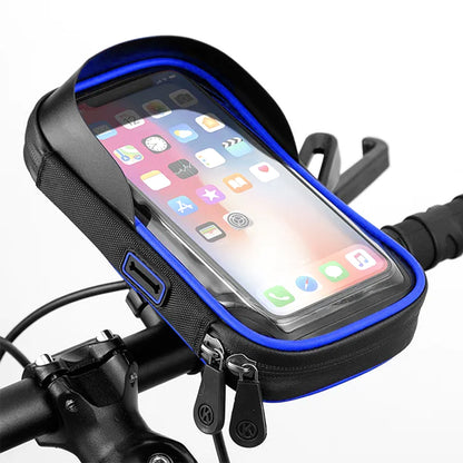 Waterproof Bike Phone Holder Fully Enclosed Touch Sensitive Bike Handlebar Phone Mount-Blue
