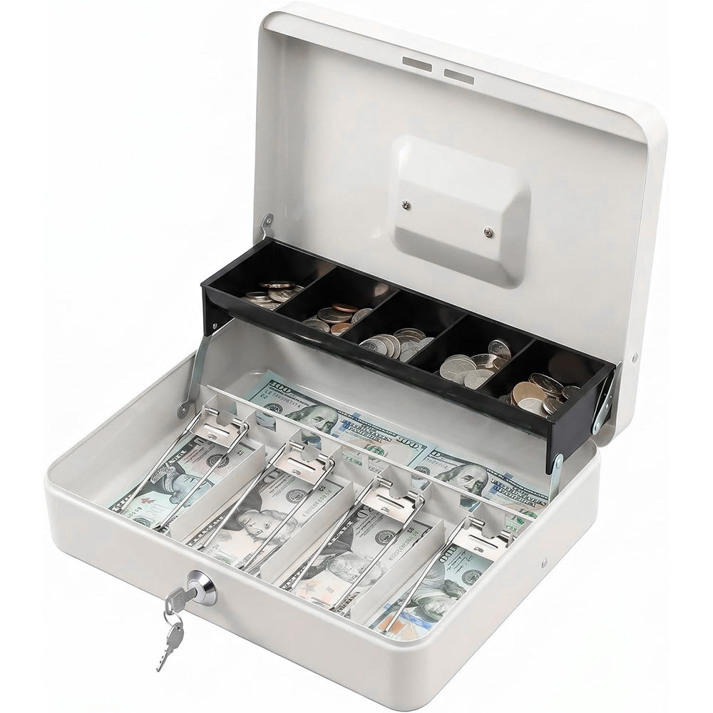 Locking Cash Box with Lock Money Box with Cash Tray