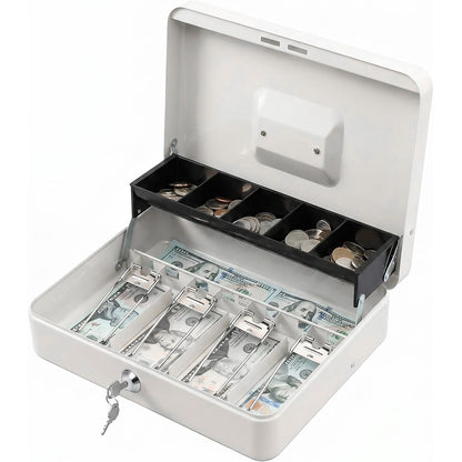 Locking Cash Box with Lock Money Box with Cash Tray
